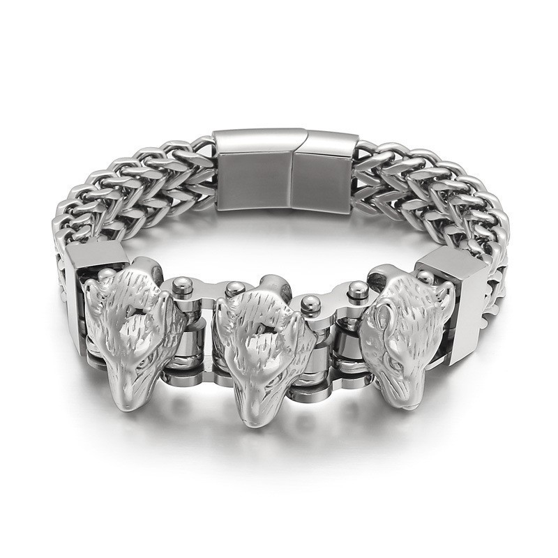 Pulseira Masculina De Titânio Wolf Head Pulseira Masculina De Titânio Wolf Head