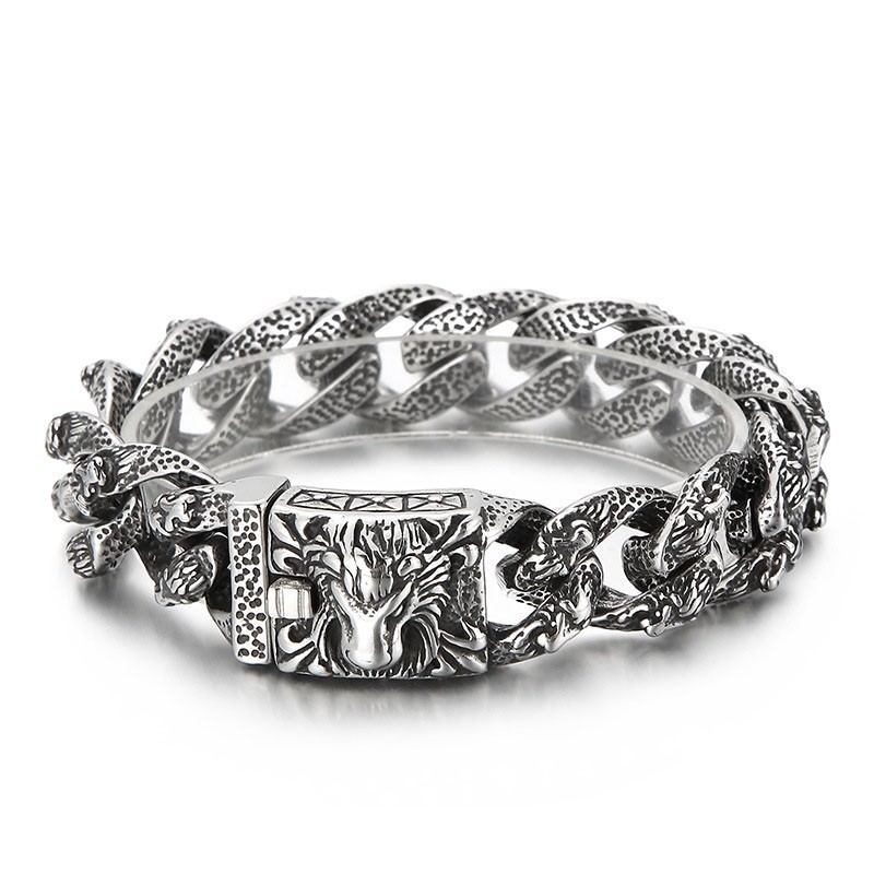 Pulseira Vintage De Titânio Com Cabeça De Leão Para Homens