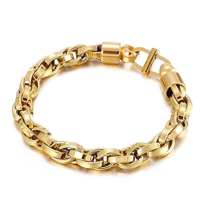 Pulseira De Titânio Com Fecho De Corrente Oval Torcida E Personagem Do Dia Para Homens Pulseira De Titânio Com Fecho De Corrente Oval Torcida E Personagem Do Dia Para Homens