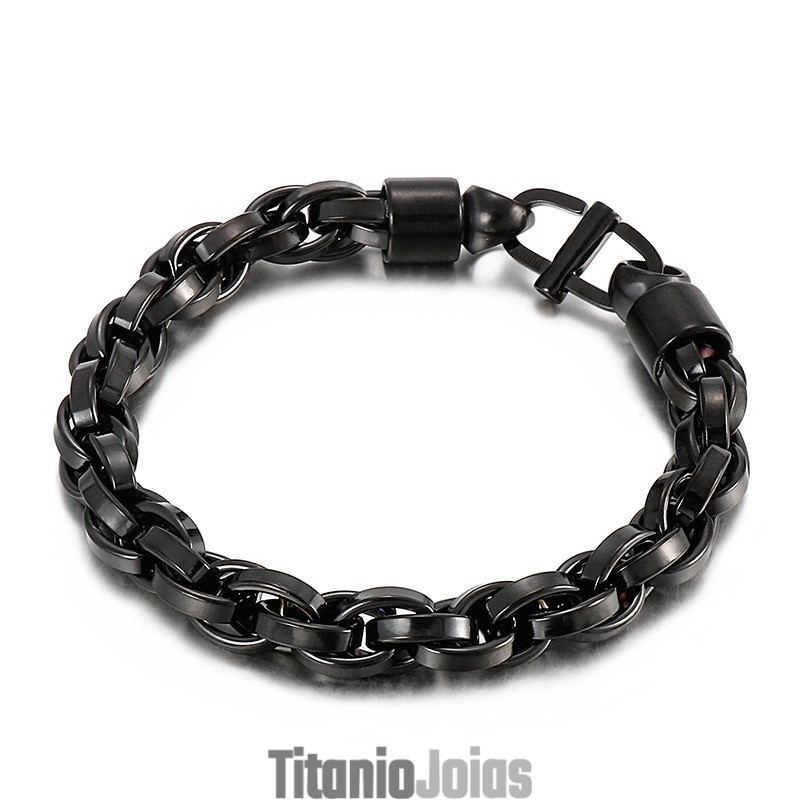 Pulseira Masculina De Titânio Com Fecho Oval E Corrente Torcida Pulseira Masculina De Titânio Com Fecho Oval E Corrente Torcida