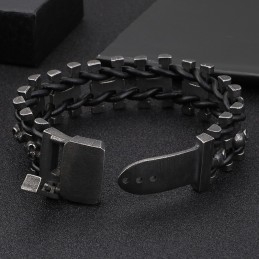 Pulseira De Couro Com Caveira Grossa E Retrô, Bracelete De Titânio Para Motociclista Masculino
