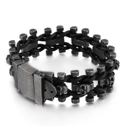 Pulseira De Couro Com Caveira Grossa E Retrô, Bracelete De Titânio Para Motociclista Masculino