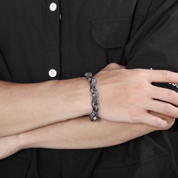 Pulseira Masculina De Titânio Com Padrão De Puxar À Mão Preta, Retrô E Popular