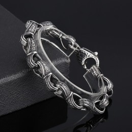 Pulseira Masculina De Titânio Com Padrão De Puxar À Mão Preta, Retrô E Popular
