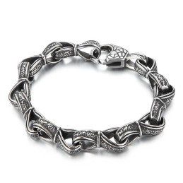 Pulseira Masculina De Titânio Com Padrão De Puxar À Mão Preta, Retrô E Popular