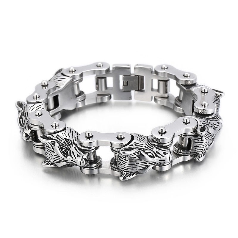 Pulseira Masculina De Titânio Com Cabeça De Lobo E Motociclista, Joias Da Série Animal Tide Hand, Moda Rock, Hip-Hop, Street Pulseira Masculina De Titânio Com Cabeça De Lobo E Motociclista, Joias Da Série Animal Tide Hand, Moda Rock, Hip-Hop, Street