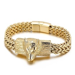 Pulseira Masculina De Titânio Com Cabeça De Lobo E Quilha De Fileira Dupla