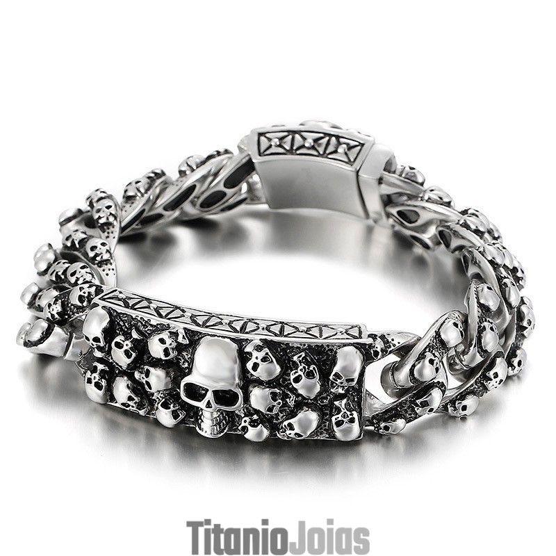 Pulseira De Titânio Vintage Com Caveira De Rock Para Homens Pulseira De Titânio Vintage Com Caveira De Rock Para Homens