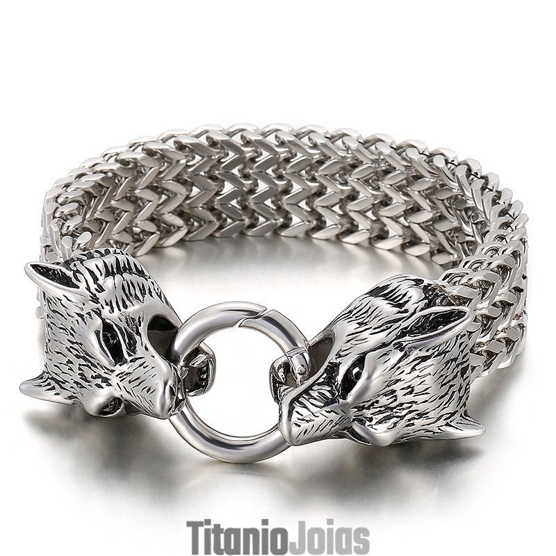 Pulseira De Cabeça De Lobo De Titânio Chique E Moderna