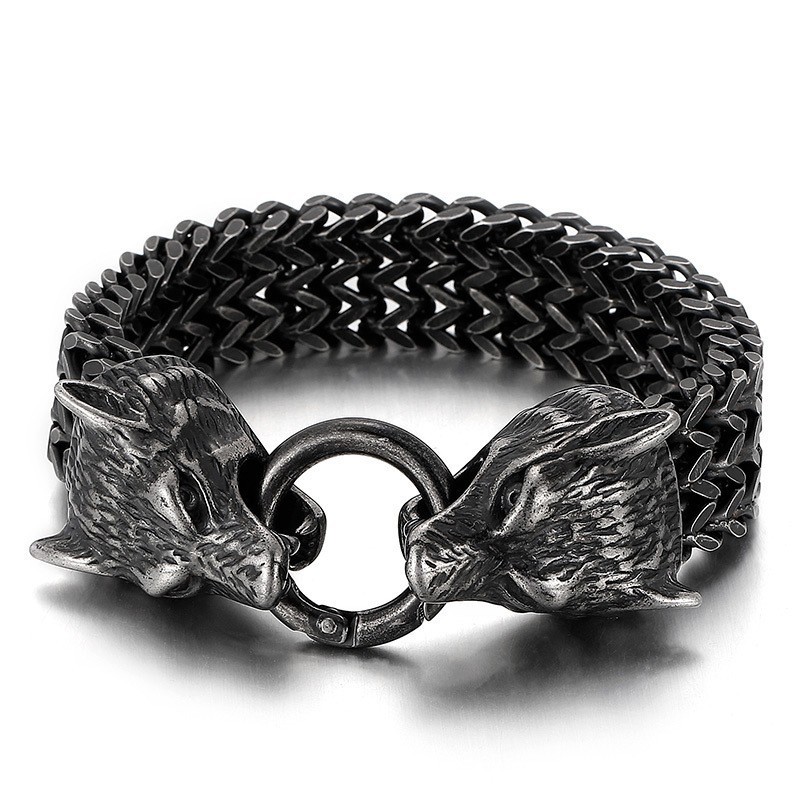 Pulseira De Cabeça De Lobo Em Titânio Hipster Chique