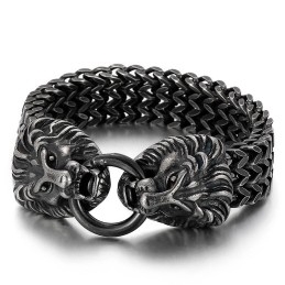 Pulseira De Cabeça De Leão De Titânio Chique E Moderna
