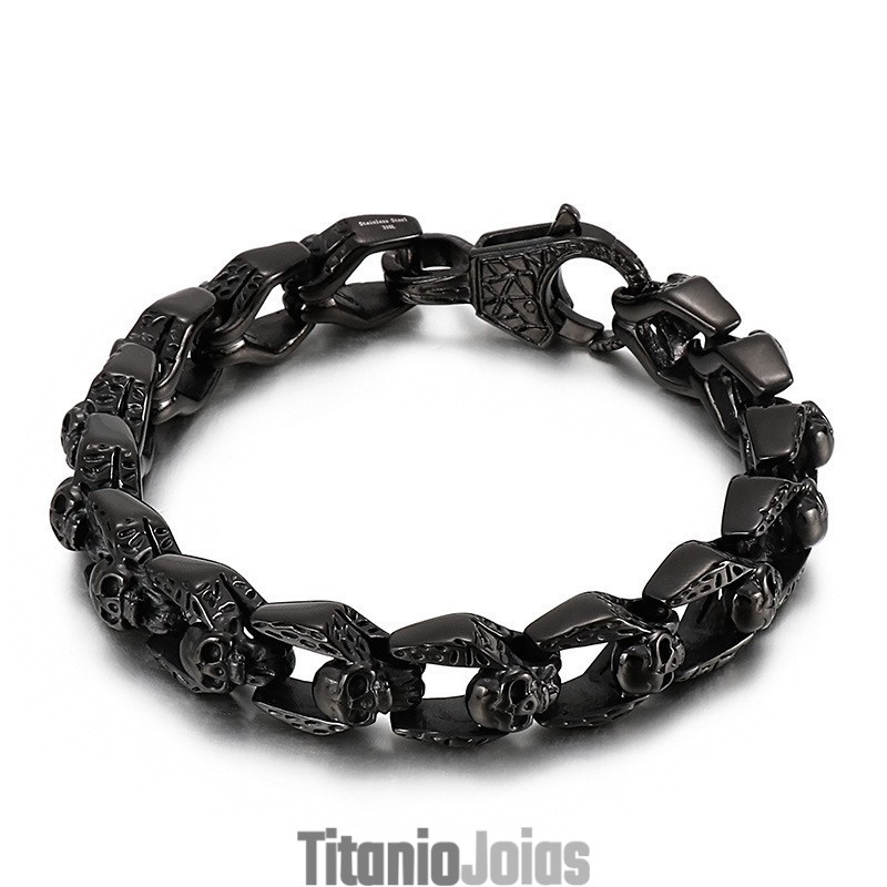 Moda Vintage Vento Titânio Caveira Jóias Hip Hop Rock Pulseiras Masculinas Moda Vintage Vento Titânio Caveira Jóias Hip Hop Rock Pulseiras Masculinas
