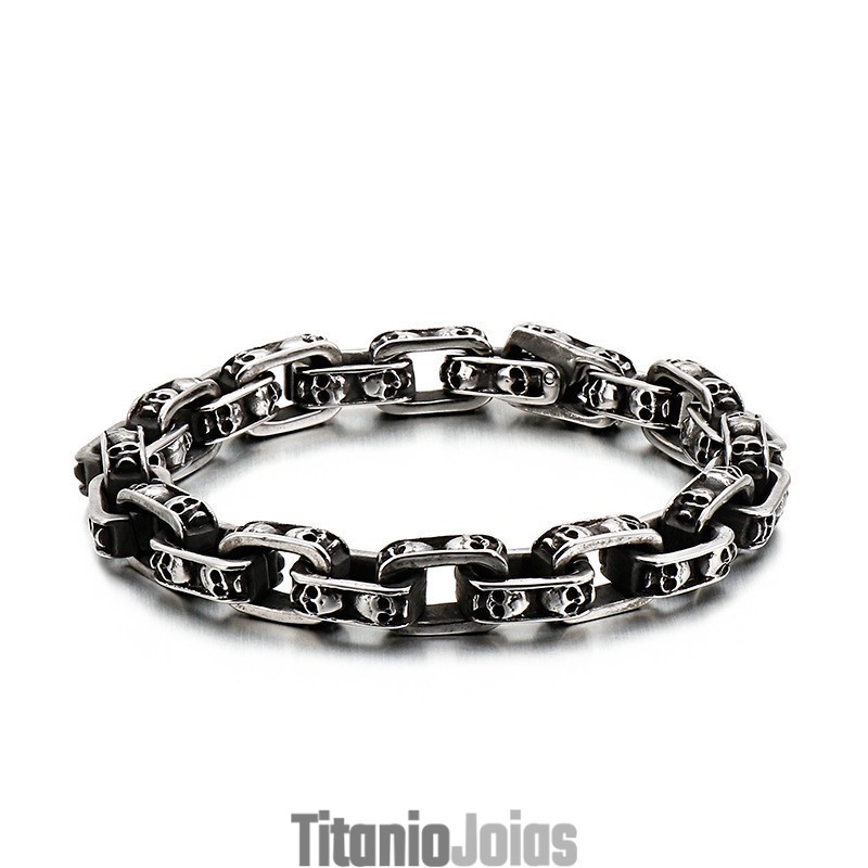 Pulseira De Caveira De Titânio Pulseira De Motociclista Fantasma Chique Joia De Titânio Pulseira De Caveira De Titânio Pulseira De Motociclista Fantasma Chique Joia De Titânio
