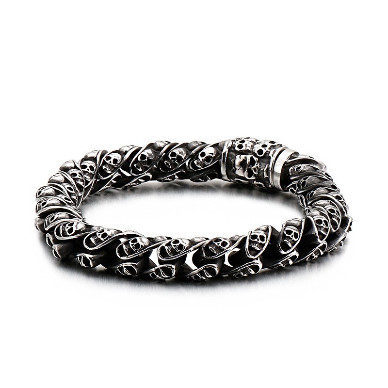 Pulseira De Caveira De Titânio Pulseira De Motociclista Fantasma Chique Joia De Titânio Pulseira De Caveira De Titânio Pulseira De Motociclista Fantasma Chique Joia De Titânio