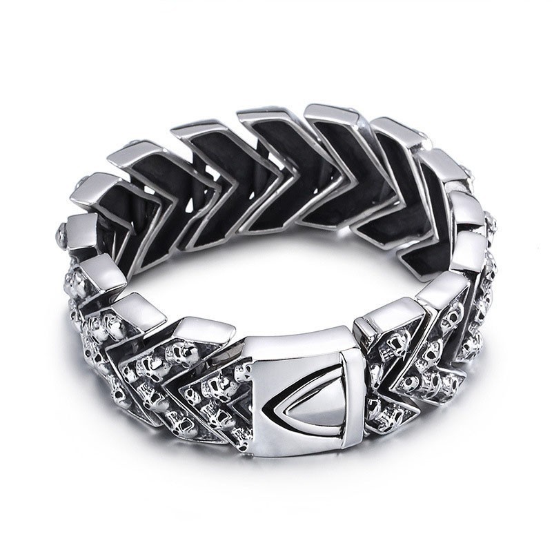 Pulseira De Titânio Com Caveira Grande, Moda Chique Pulseira De Titânio Com Caveira Grande, Moda Chique