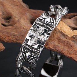 Pulseira De Titânio Com Padrão De Cruz E Joias Retrô Da Moda