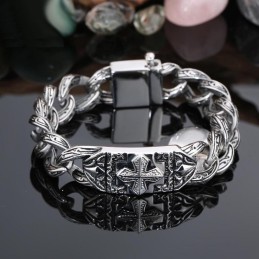 Pulseira De Titânio Com Padrão De Cruz E Joias Retrô Da Moda
