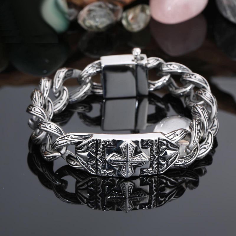 Pulseira De Titânio Com Padrão De Cruz E Joias Retrô Da Moda Pulseira De Titânio Com Padrão De Cruz E Joias Retrô Da Moda