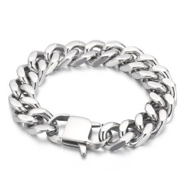 Pulseira Masculina De Titânio Com Corrente Cubana De Moagem De Quatro Lados