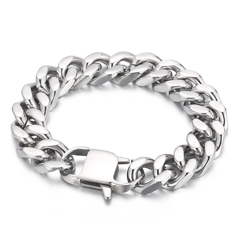 Pulseira Masculina De Titânio Com Corrente Cubana De Moagem De Quatro Lados Pulseira Masculina De Titânio Com Corrente Cubana De Moagem De Quatro Lados