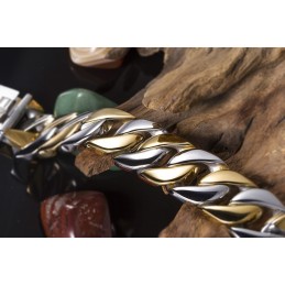 Pulseira Larga Masculina Banhada A Ouro De Titânio