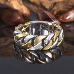 Pulseira Larga Masculina Banhada A Ouro De Titânio