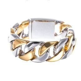 Pulseira Larga Masculina Banhada A Ouro De Titânio