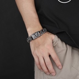 Pulseira De Titânio Estilo Retrô Chique Preto Com Cabeça De Lobo Para Homens