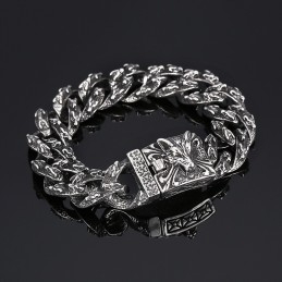 Pulseira De Titânio Estilo Retrô Chique Preto Com Cabeça De Lobo Para Homens