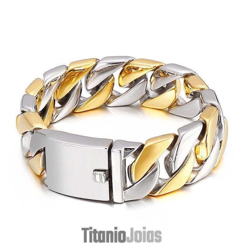 Pulseira De Titânio Com Fecho Grosso, Estilo Hip-Hop, Banhada A Ouro, Joias Masculinas Pulseira De Titânio Com Fecho Grosso, Estilo Hip-Hop, Banhada A Ouro, Joias Masculinas