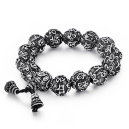 Pulseira De Titânio Com Contas De Buda E Seis Palavras Da Verdade Para Homens
