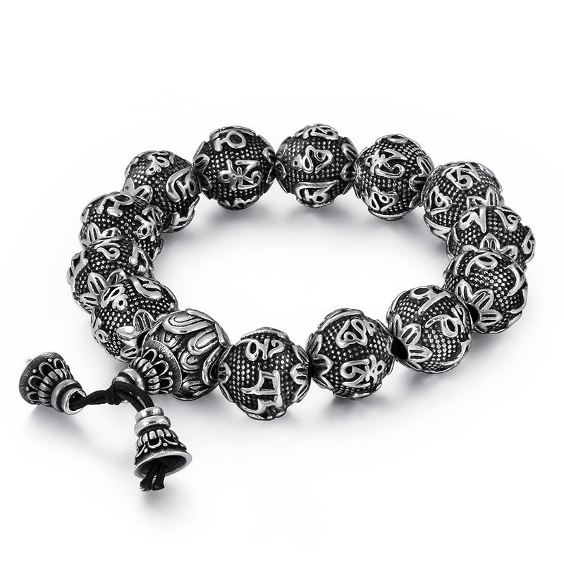 Pulseira De Titânio Com Contas De Buda E Seis Palavras Da Verdade Para Homens Pulseira De Titânio Com Contas De Buda E Seis Palavras Da Verdade Para Homens