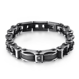 Pulseira Masculina Rock Biker Chain Titanium Com Diamante