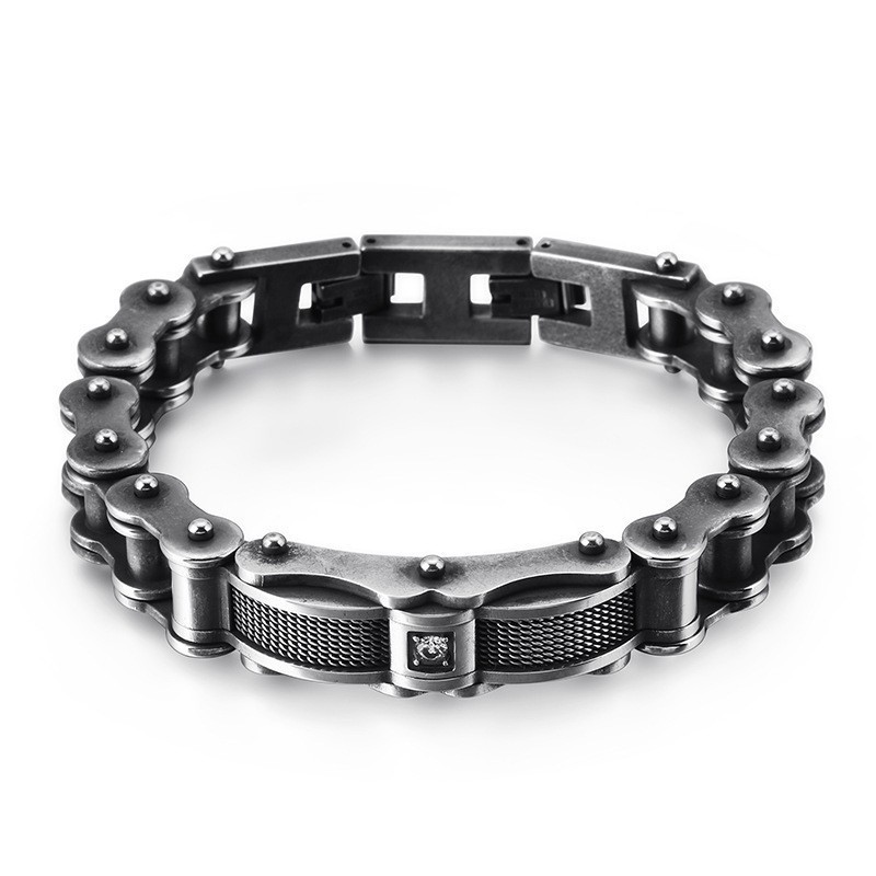 Pulseira Masculina Rock Biker Chain Titanium Com Diamante Pulseira Masculina Rock Biker Chain Titanium Com Diamante
