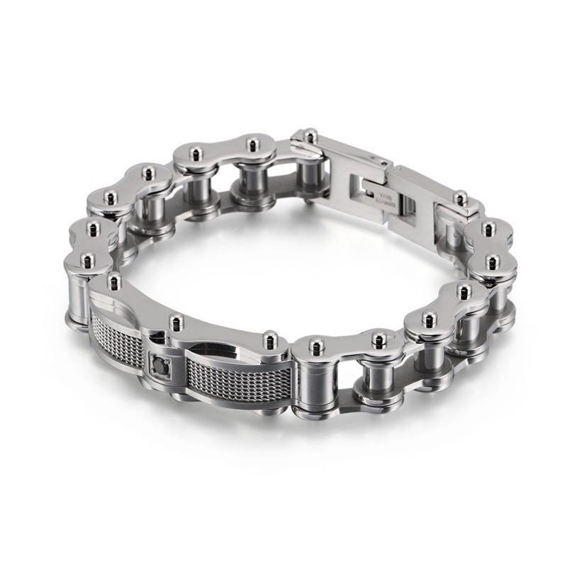Pulseira Masculina Rock Biker Chain Titanium Com Diamante