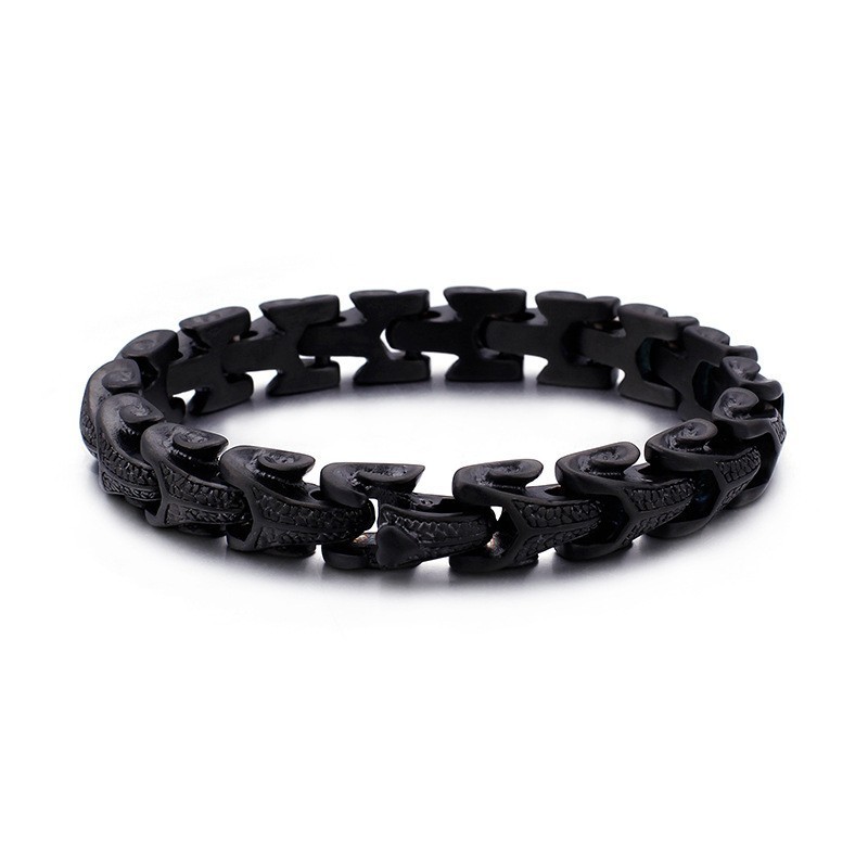 Pulseira Masculina Preta De Titânio Com Padrão De Escamas De Dragão Pulseira Masculina Preta De Titânio Com Padrão De Escamas De Dragão