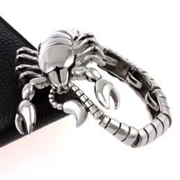 Pulseira De Titânio Polido Com Animal Escorpião