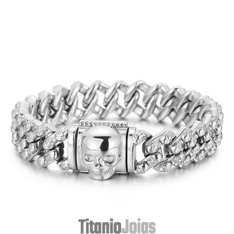 Pulseira Vintage De Titânio Com Caveira Galvanizada Para Homens Pulseira Vintage De Titânio Com Caveira Galvanizada Para Homens