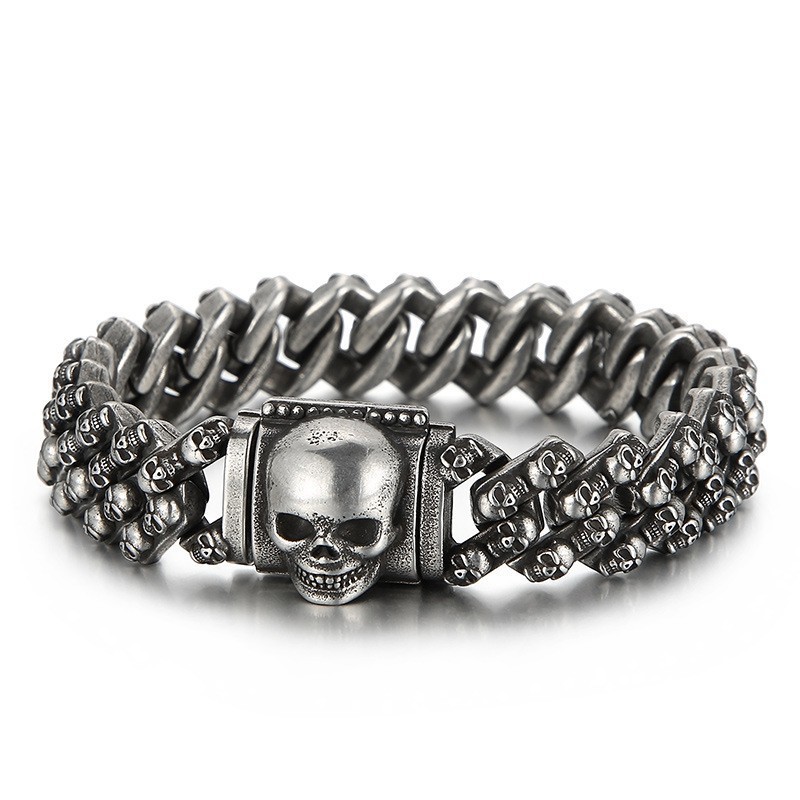 Pulseira Vintage De Titânio Com Caveira Multicolorida Galvanizada Para Homens Pulseira Vintage De Titânio Com Caveira Multicolorida Galvanizada Para Homens