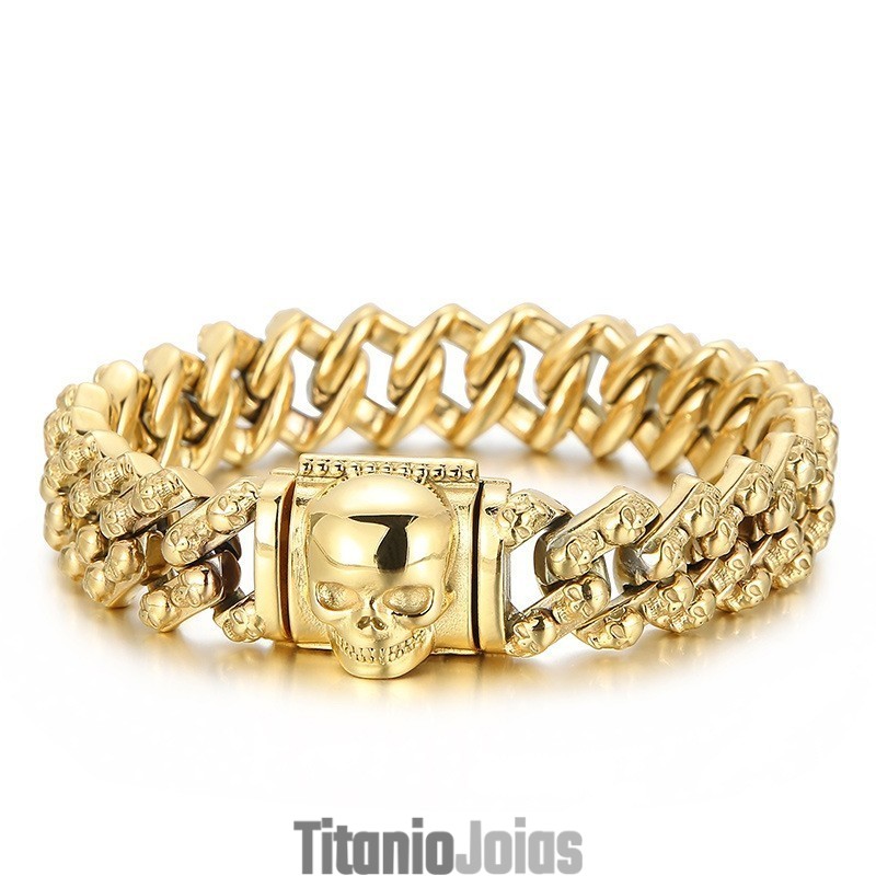 Pulseira Vintage De Titânio Com Caveira Multicolorida Galvanizada Para Homens Pulseira Vintage De Titânio Com Caveira Multicolorida Galvanizada Para Homens