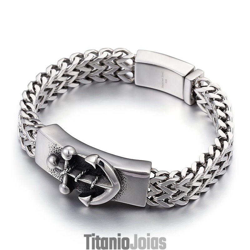 Pulseira De Titânio Âncora Estilo Chique Para Homens