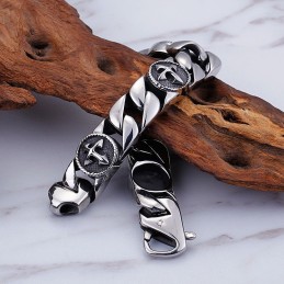 Pulseira De Titânio Com Cruz Redonda Estilo Vintage Chique Para Homens