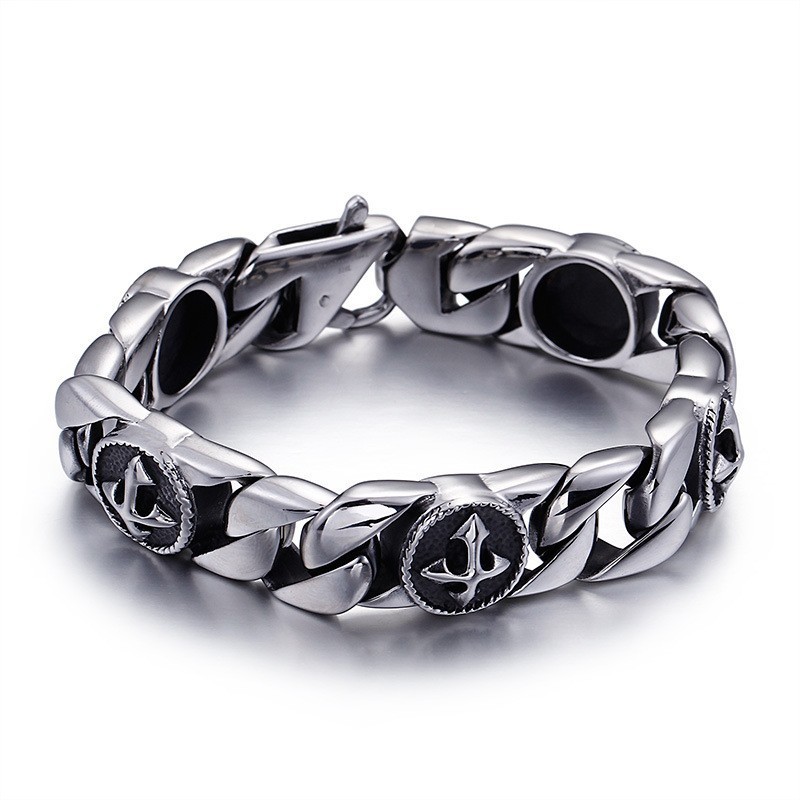 Pulseira De Titânio Com Cruz Redonda Estilo Vintage Chique Para Homens Pulseira De Titânio Com Cruz Redonda Estilo Vintage Chique Para Homens