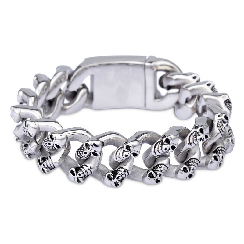 Pulseira De Titânio Com Caveira Dupla Da Moda Para Homens Pulseira De Titânio Com Caveira Dupla Da Moda Para Homens
