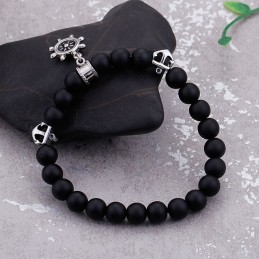 Pulseira Masculina De Titânio Com Contas E Âncora Vintage Para Marinheiro