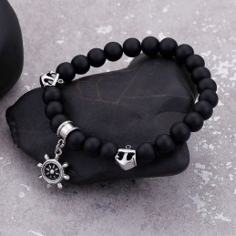 Pulseira Masculina De Titânio Com Contas E Âncora Vintage Para Marinheiro