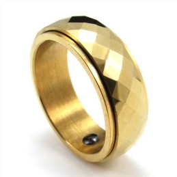 Anel De Tungstênio Facetado Dourado Novo Estilo