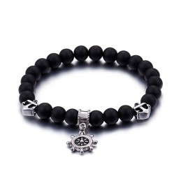 Pulseira Masculina De Titânio Com Contas E Âncora Vintage Para Marinheiro
