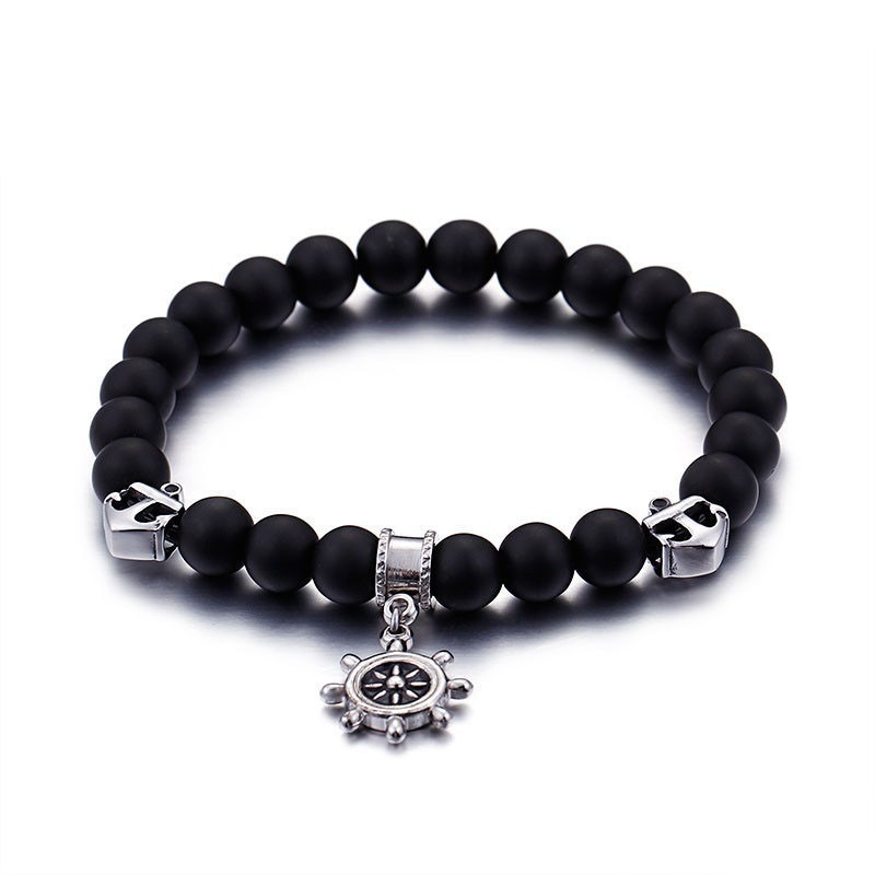 Pulseira Masculina De Titânio Com Contas E Âncora Vintage Para Marinheiro