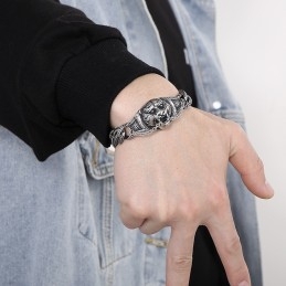 Pulseira De Titânio Com Padrão Exagerado Vintage E Cabeça De Tigre Para Homens